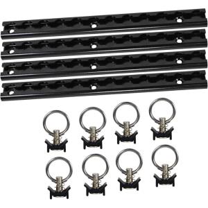 imageMytee Products 4 Pcs of 12 inch Black L Track Rail ampamp 8 Pcs of Single Stud Fitting Hooks with Round Ring for Trailers ampamp Pickup Trucks  Heavy Duty L Track Tie Down System for Motorcycles ATVs ampamp UTVsBlack Coated