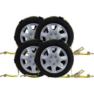 imageMytee Products 8 Pack 2quot x10 Car Tie Down Straps for Trailers with Ratchet  5000 LBS Breaking Strength Over The Tire Wheel Straps for Auto Car Haulers UTV Truck Trailer Bed4  Pack