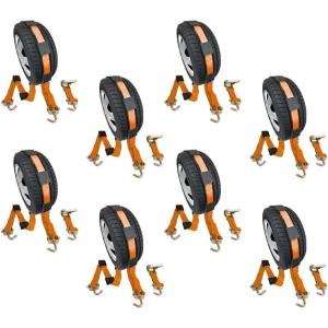 imageMytee Products 8 Pack 2quot x10 Car Tie Down Straps for Trailers with Ratchet  5000 LBS Breaking Strength Over The Tire Wheel Straps for Auto Car Haulers UTV Truck Trailer Bed8  Pack