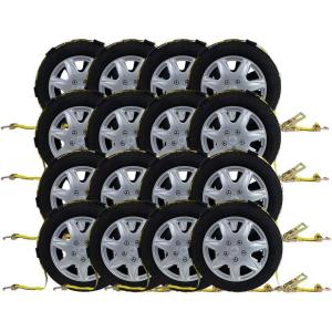 imageMytee Products 8 Pack 2quot x10 Car Tie Down Straps for Trailers with Ratchet  5000 LBS Breaking Strength Over The Tire Wheel Straps for Auto Car Haulers UTV Truck Trailer BedYellow