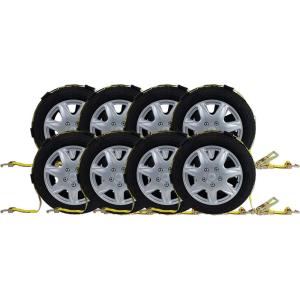 imageMytee Products 8 Pack 2quot x9 Over The Wheel Tire Straps with Ratchet Swivel J Hook ampamp Rubber Blocks  10000 LBS Breaking Strength Towing Tie Down Straps for Auto Car Haulers UTV Truck Trailer Bed