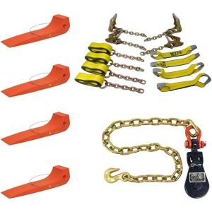 imageMytee Products 8 Point Roll Back Vehicle Tie Down Kit with Chain Extension on Both Ends Ratchet Handles  High Abrasion Orange WLL 3333 LB  Tow Truck Straps Car Hauler Tie Down SystemVehicle Tie Down Kit