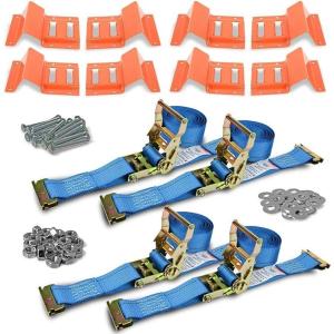 imageMytee Products ETrack Wheel Chock and Strap Kit 4 ETrack Wheel Chocks Orange 2 2quot x 8 ETrack Straps2  Pack