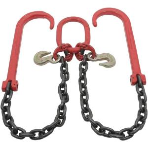 imageMytee Products Grade 80 V Bridle Chain Tow Recovery G80 38quot x 3 Chain 7100 Lbs Two 15quot JHook ampamp Eye Cradle Grab Hook1  Pack