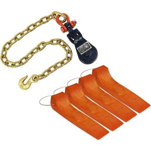 imageMytee Products Tow Truck Kit  1 2 Ton 3quot Snatch Block wChain ampamp 4 Tire Skates for Tow Truck Safety Orange  Flatbed Tow Truck Rollback Wrecker Car Carrier Cable