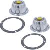 imageMytee Products 2 Pack Aluminum Trailer Hub Cap with Gasket ampamp Rubber Vent Plugs Compatible with Freightliner MT45 20106 Holes Hub Cap for Trailer Axle Replaces 3435111 SCR3435111 STM34351112  Pack