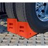 imageMytee Products 2 Pack Polyurethane Small Wheel Chock WMounting Holes for RVs Semi Trucks ampamp Trailers  40 Ton Load Capacity Heavy Duty Wheel Chocks for 3218quotTire Compatibility 11quot x8x8Orange Large