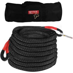 imageMytee Products 1quot x30 Kinetic Recovery Rope wVelcro Strap ampamp Tote Bag  33900 LBS Red ampamp Black  Heavy Duty Kinetic Energy Tow Rope  Offroad Snatch Strap for Truck SUV UTV ATV Car Tractor112 x 30