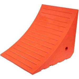 imageMytee Products 2 Pack Polyurethane Small Wheel Chock WMounting Holes for RVs Semi Trucks ampamp Trailers  40 Ton Load Capacity Heavy Duty Wheel Chocks for 3218quotTire Compatibility 11quot x8x8Orange Large