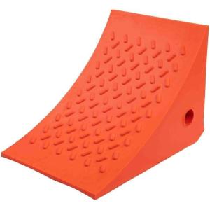 imageMytee Products 2 Pack Polyurethane Small Wheel Chock WMounting Holes for RVs Semi Trucks ampamp Trailers  40 Ton Load Capacity Heavy Duty Wheel Chocks for 3218quotTire Compatibility 11quot x8x8Orange Small