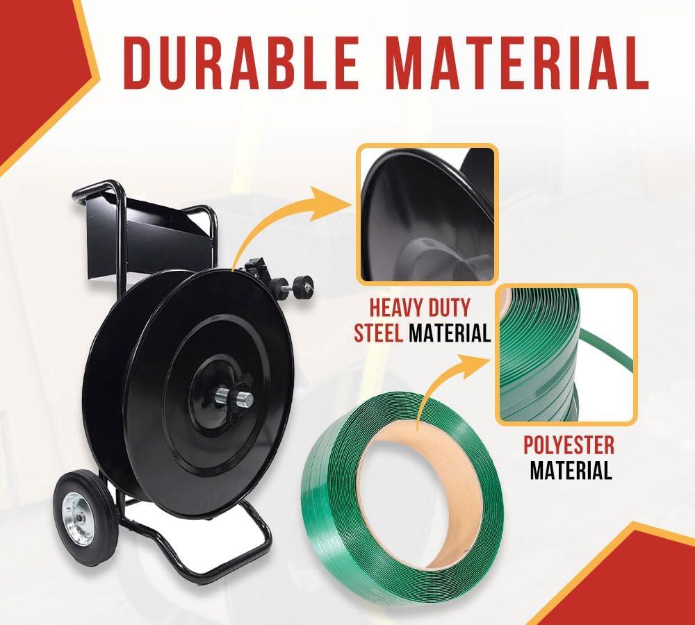 imageMytee Products Strapping Cart ampamp Coil Banding Dispenser for Poly PP Plastic  8quot or 16quot Core Size ampamp Advanced Roller Brake System  Steel Banding Strapping Cart Packaging  Tray for ToolsKit