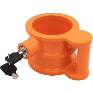 imageMytee Products 2 Pack King Pin Lock Heavy Duty Orange Powder Coated with Safety Ribbon Works with Class 8 Vehicles and RV TrailersOrange