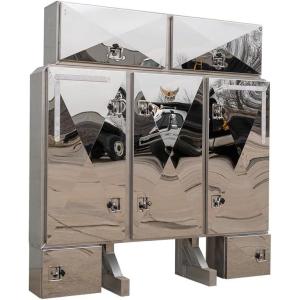 imageMytee Products 68quot x 80quot x 14quot Black Viking Vaulted Aluminum Flatbed Trailer Cab Rack with 3 Mirror Finish Doors  Headache Rack for Semi Trucks for Easy Haul ampamp Store Trailer Equipments5Door  2Toolboxes