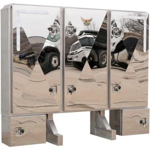 imageMytee Products 68quot x 80quot x 14quot Black Viking Vaulted Aluminum Flatbed Trailer Cab Rack with 3 Mirror Finish Doors  Headache Rack for Semi Trucks for Easy Haul ampamp Store Trailer Equipments3Door  2Toolboxes