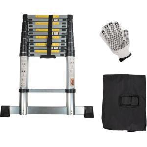 imageMytee Products 125 Telescoping Ladder 330 lbs Capacity  Aluminum Extention Ladder wStabilizer Bar  Folding Collapsible Ladder for Extend n Climb RV or for Household ampamp Outdoor Work