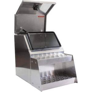 imageMytee Products 245quotx284quotx30quot Aluminum Side Mount Semi Truck Tool Box with Saddle Step Open Wide Design ampamp THandle Latch Lock  Heavy Duty Weather Tight Step Tool Box for Flatbed Trailer18 Open Wide Lid