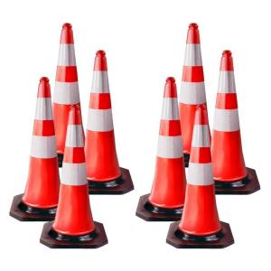 imageMytee Products 8 Pack Traffic Cones 28 Inch with Reflective Collars ampamp Solid Black Weighted Base  PVC Orange Construction Cones  Stacklable Safety Cones for Parking Lot Driveway Road Traffic8  Pack