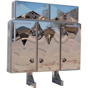 imageMytee Products 84quot x 80quot x 14quot Viking Vaulted Aluminum Flatbed Trailer Cab Rack with 5 Mirror Finish Doors  Headache Rack for Semi Trucks for Easy Haul ampamp Store Trailer Equipments