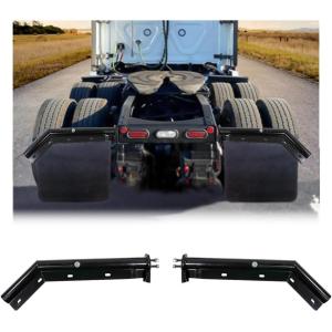 imageMytee Products Black Angled Spring Loaded Mud Flap Hanger Bracket Set 28quot Length  212quot Bolt Spacing  Round Tube Style 45 Degree Angled Mad Flap Hanger for Semi TrucksBlack