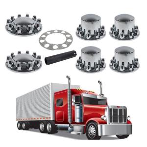 imageMytee Products Complete Wheel Chrome Axle Cover Set  33mm Threaded Lug Wheel Nut Covers for Semi Truck Frightliner Volvo  Removable Hub Caps Kit 2 Front ampamp 4 RearHub Caps Kit  2 Front  4 Rear