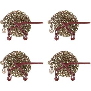 imageMytee Products 516 Grade 70 Chain and Binder Kit  Includes 8 51638 G70 Lever Style Snap Binder amp 8 516 x 20 G70 Chain wGrab Hooks  5400 lbs Safe Load Limit for Truck amp Flatbed Trailer4  Pack