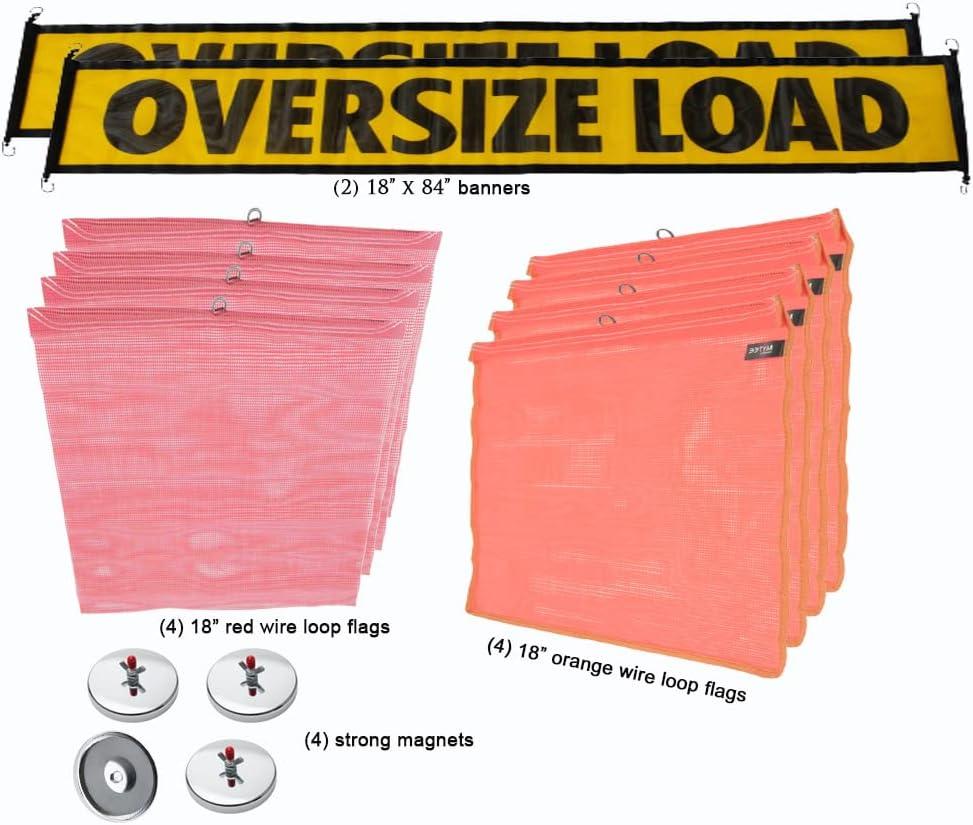 imageMytee Products MultiColor Safety Kit  Includes 2 Oversize Load Banner 4 Magnetic Flag Holders 4 Red amp Orange Flags
