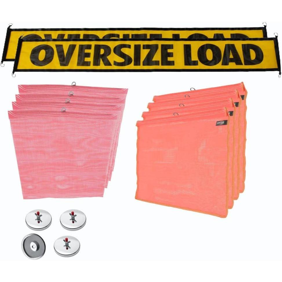 imageMytee Products MultiColor Safety Kit  Includes 2 Oversize Load Banner 4 Magnetic Flag Holders 4 Red amp Orange Flags