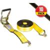 imageMytee Products 10 Pack 2 inch x30 ft Heavy Duty Ratchet Straps with Double J Hooks  10000 Lbs Breaking Strength Blue Tie Down Straps wWire Hooks for Industrial Use Trailers Truck CargoYellow