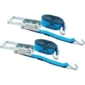 imageMytee Products 2 Pack 2 Inch x 27 FT Blue Ratchet Strap with J Hooks  10000 Lbs Breaking Strength  Heavy Duty Tie Down Cargo Truck Straps with Wire Hooks for Flatbed Truck Trailers PickupBlue