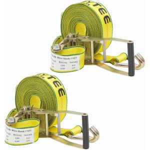 imageMytee Products 2 Pack 2 Inch x 27 FT Blue Ratchet Strap with J Hooks  10000 Lbs Breaking Strength  Heavy Duty Tie Down Cargo Truck Straps with Wire Hooks for Flatbed Truck Trailers PickupYellow