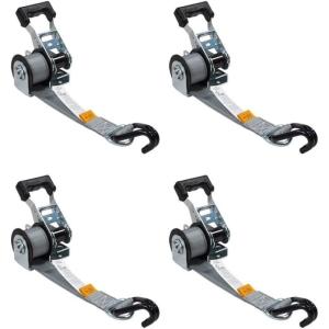 imageMytee Products 4 Pack 112 x 8 Mountable RackRatchet Straps with Double JHook  1500 lbs Breaking Strength  Ladder Rack Ratchet Tie Down Straps4  Pack