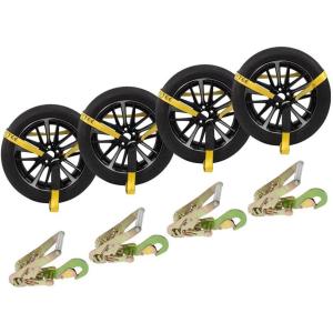 imageMytee Products 8 Pack 2x144 Car Tie Down Straps for Trailer with Snap Hook  12000 Lbs Breaking Strength Lasso Style Tire Straps for Car Trailer with Ratchets  Tie Down Wheel Strap for Hauling Car4  Pack