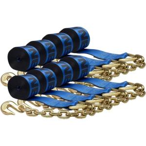 imageMytee Products 8 Pack 4 x30 Kinedyne Winch Strap wChain Anchor  WLL 5400 lbs Heavy Duty Blue 4 Inch Tie Down Straps wHook for Flatbed Trailer Truck  Cargo Control Equipment8  Pack