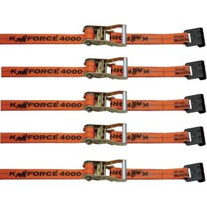 imageMytee Products Kinedyne K Force Ratchet Tie Down Straps wFlat Hook 4000 WLL5  Pack