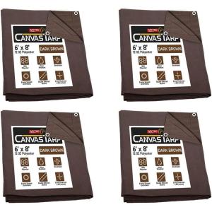 imageMytee Products 2 Pack 6 x 8 Green Canvas Tarp 12oz Heavy Duty Water ResistantDark Brown 4 Pcs