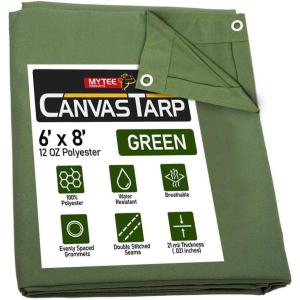 imageMytee Products 2 Pack 6 x 8 Green Canvas Tarp 12oz Heavy Duty Water ResistantGreen 1 Pc