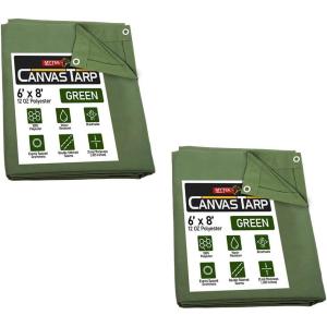 imageMytee Products 2 Pack 6 x 8 Green Canvas Tarp 12oz Heavy Duty Water ResistantGreen 2 Pcs