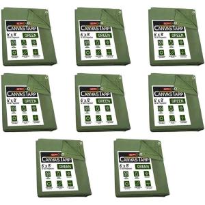imageMytee Products 2 Pack 6 x 8 Green Canvas Tarp 12oz Heavy Duty Water ResistantGreen 8 Pcs