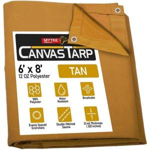 imageMytee Products 2 Pack 6 x 8 Green Canvas Tarp 12oz Heavy Duty Water ResistantTan 1 Pc