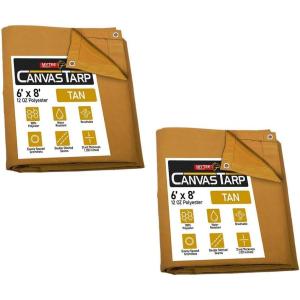 imageMytee Products 2 Pack 6 x 8 Green Canvas Tarp 12oz Heavy Duty Water ResistantTan 2 Pcs