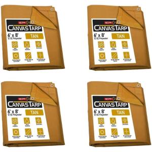 imageMytee Products 2 Pack 6 x 8 Green Canvas Tarp 12oz Heavy Duty Water ResistantTan 4 Pcs