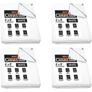 imageMytee Products 2 Pack 6 x 8 Green Canvas Tarp 12oz Heavy Duty Water ResistantWhite 4 Pcs