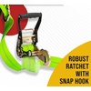 image:imageMytee Products 4 Pack 2x144 Car Tie Down Straps wRatchet Snap Hooks amp 33 Over The Wheel Tire Straps  3333 LBS WLL Heavy Duty Tire Straps for Car Trailer  High Visibility Green WebbingHigh Visibility Green