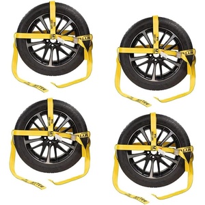image:imageMytee Products 4 Pack Heavy Duty Car Tie Down Straps  2 x 10 Polyester Wheel Net Straps Yellow 10000 lbs Break Strength for Cars Trailers Trucks UTVs