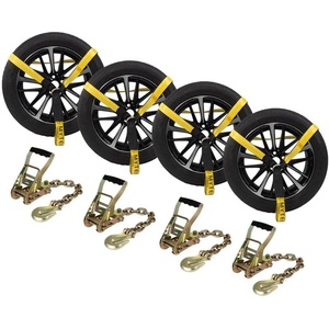image:imageMytee Products 8 Pack 2 x12 Car Tie Down Ratchet Lasso Straps with Chain Anchor  3335 LBS WLL  Car Hauler Tire Straps for Trailers  Tie Down for UTV Trucks ATV4  Pack
