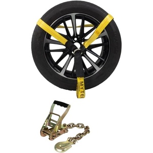 image:imageMytee Products 8 Pack 2 x12 Car Tie Down Ratchet Lasso Straps with Chain Anchor  3335 LBS WLL  Car Hauler Tire Straps for Trailers  Tie Down for UTV Trucks ATV1  Pack
