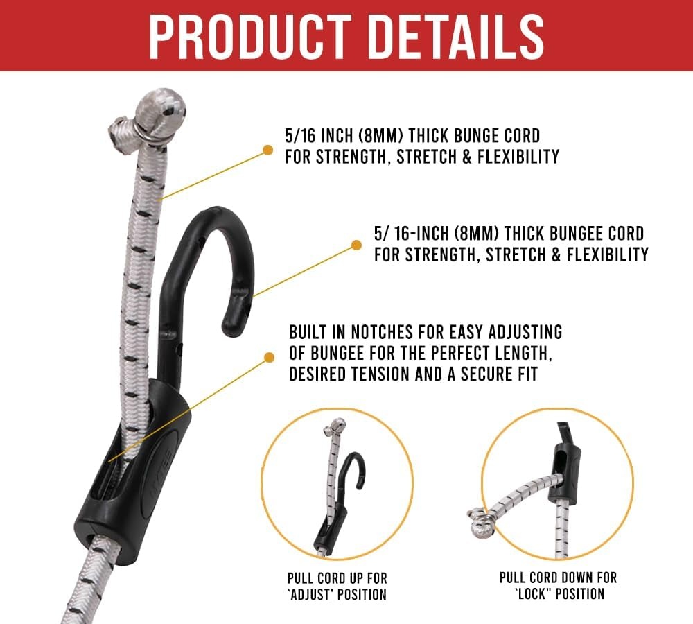 image:imageMytee Products 25 Pcs 36 Heavy Duty Adjustable Bungee Cords with Hook  Polypropylene PP Bungee Cords for Outdoor Camping Household  Extendable Upto 54 inches48 Inch