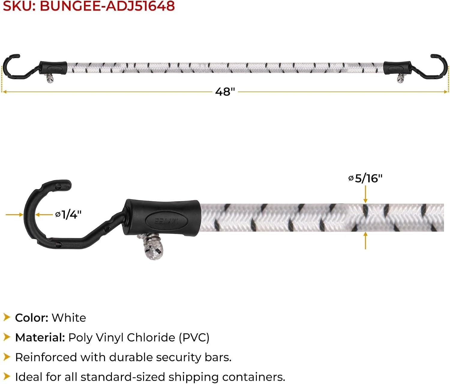 image:imageMytee Products 25 Pcs 36 Heavy Duty Adjustable Bungee Cords with Hook  Polypropylene PP Bungee Cords for Outdoor Camping Household  Extendable Upto 54 inches48 Inch