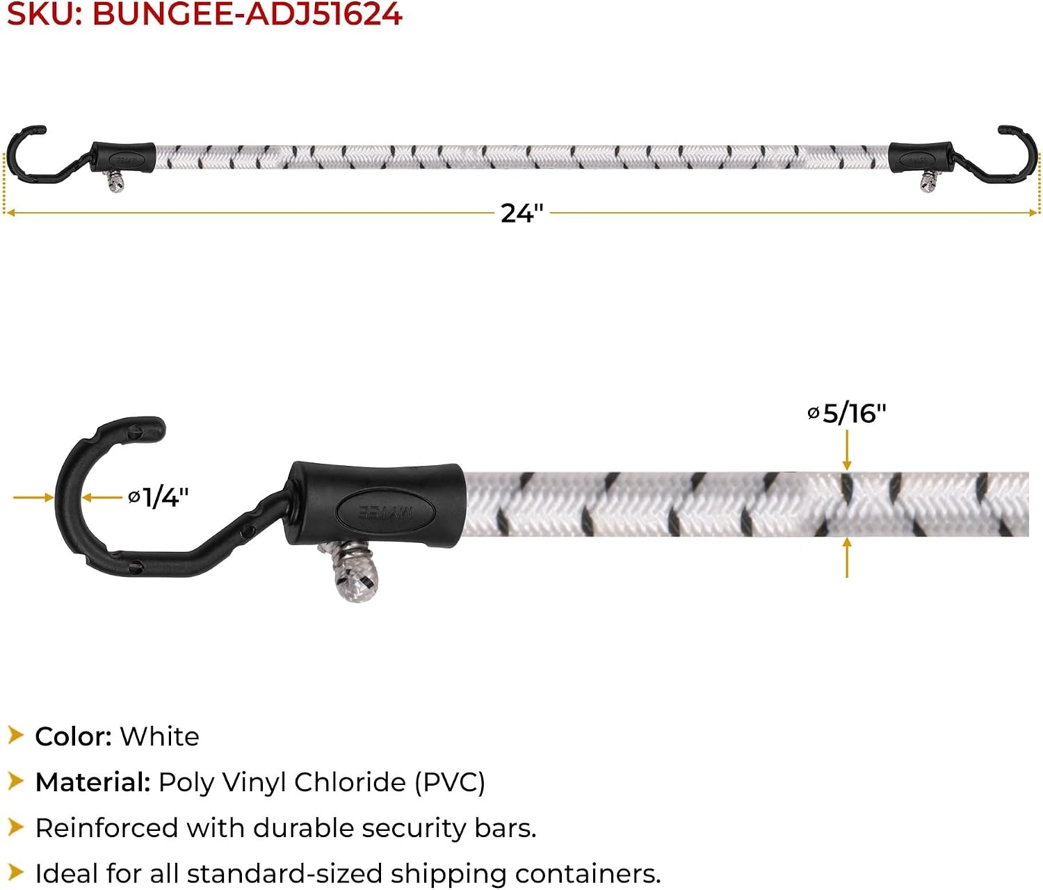 image:imageMytee Products 25 Pcs 36 Heavy Duty Adjustable Bungee Cords with Hook  Polypropylene PP Bungee Cords for Outdoor Camping Household  Extendable Upto 54 inches24 inch