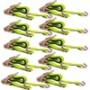image:imageMytee Products 2 Pack 2 Inch x 15 FT Blue Ratchet Strap with J Hooks  10000 Lbs Breaking Strength  Heavy Duty Tie Down Cargo Truck Straps with Wire Hooks for Flatbed Truck Trailers PickupHI Viz Green